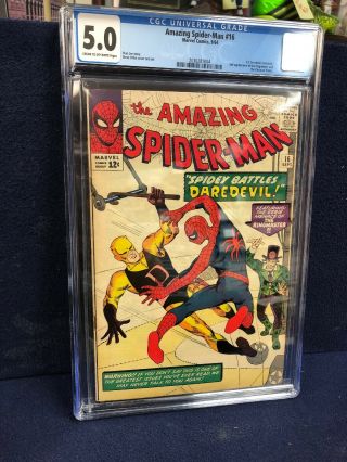 Cgc 5.  0 Spider - Man 16 1st Daredevil Crossover Appearance 9/64 