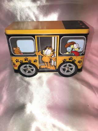 Wow Look Rare Vintage Garfield The Cat Tin School Bus Pencil Box