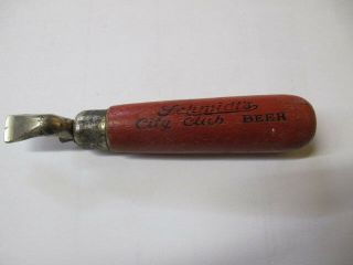 Vintage Schmidt City Club Beer Bottle Opener - Wood Handle