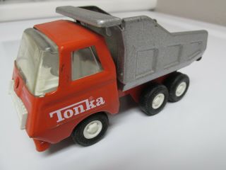 Vintage Tiny Tonka Orange/Silver Dump Truck In Very Good 3
