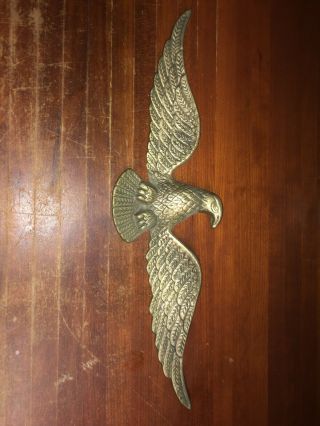 Vintage Solid Brass Eagle Wall Hanging Wall Plaque Decor 19 3/4 " Wingspan