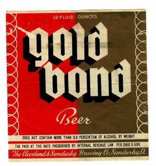 Beer Label; U - 609; Cleveland & Sandusky Brewing Co,  Sandusky Oh,  12oz Gold