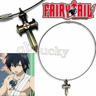 Rare Anime Fairy Tail Gray Metal Cross Weapon Necklace Gd Coppery Color