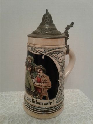 Vintage German Beer Stein 1815.  1/2 Liter W/pewter Lid