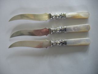 S/3 Wm A.  Rogers Mother Of Pearl Sterling And Silverplate Fruit Knives Mop