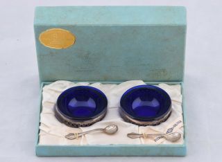 Vintage Glass & Sterling Silver Mini Sugar Bowl & Spoon Set Robert C.  Brown