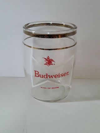 Budweiser Beer Vintage 3 " Barrel Taster Glass W/gold Rim Bow Tie Vintage 1960 