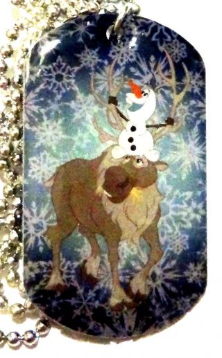 Disney Frozen Snowman Olaf Reindeer Sven Dog Tag Necklace Collectible Rare 5