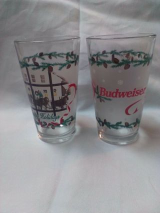Set Of Two Budweiser Happy Holidays Frosted Glasses Set Of 2