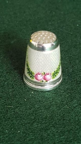Very Pretty Antique C19th - 20th Guilloche Enamelled Sterling Silver Thimble