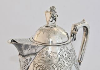 Antique Silver Plate Hot Water Pot - Chased,  Lion & Shield Finial - 2L 3