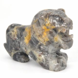 Stone Lion Carved Crazy Lace Agate Crystal Gemstone Animal Figurine Statue 2 "