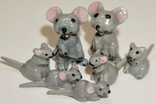 Vintage 1950s Hagen - Renaker Set Of 7 Gray Mice Mini Porcelain Figures