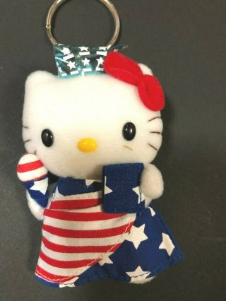 Hello Kitty Mascot Key Ring Holder Chain United States Flag Plush Doll Sanrio