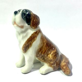 Miniature Sit Saint Bernard Dog Statue Ceramic Animal Figurine Decor Collectible