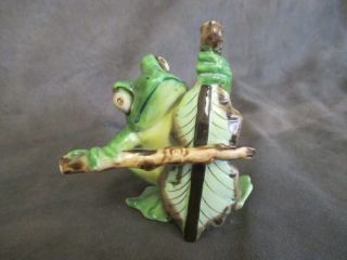 H8 Vintage Silver Japan Ceramic Figural Frog Playing Bass Fiddle Cello