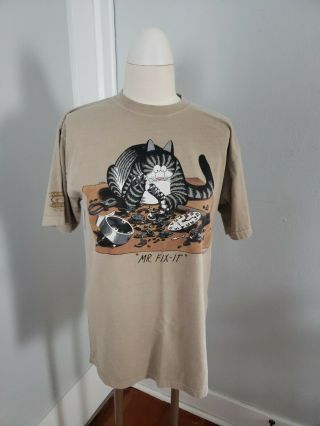 Vintage B.  Kliban Cat Shirt Mr.  Fix It Kona Coffee Dyed Tan Crazy Shirts Large