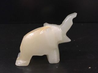 Vintage Small Carved Alabaster Stone Elephant Lucky Statue Figurine Trunk Up