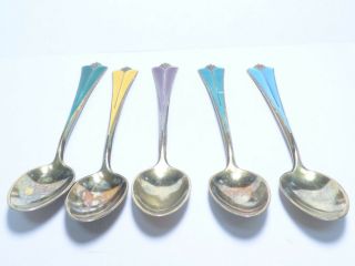 David Anderson Sterling Silver Enamel Spoon Set - Norway - 42.  91 Gm