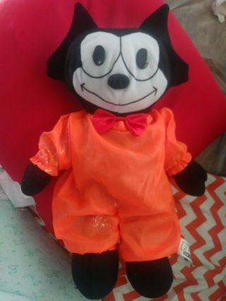 Vintage Felix The Cat Soft Doll Plush Stuffed Animal 13” Rare Orange Web Outfit