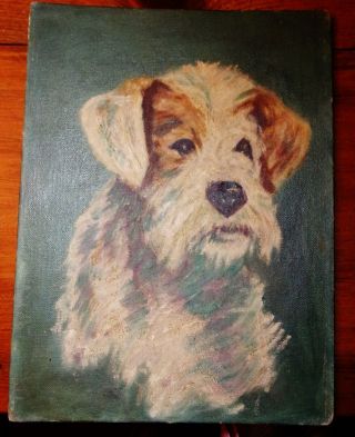 Old Oil Painting On Artist Board Wheaton Terrier Dog York Unframed 1920s