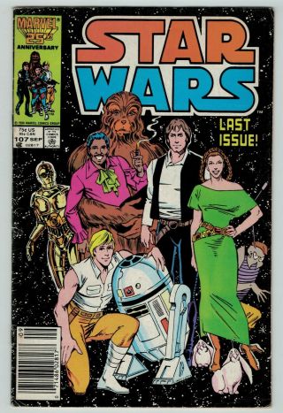 Star Wars 107 Final Issue Marvel Comics Vintage Series 1986 Gd Good