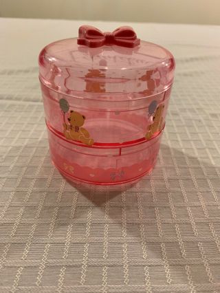 Vintage 1986 1990 Sanrio Tweedle Dee Bear Plastic Trinket Box Round Pink Bow Lid