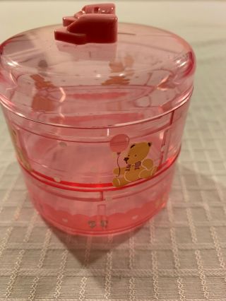 Vintage 1986 1990 Sanrio Tweedle Dee Bear Plastic Trinket Box Round Pink Bow Lid 2