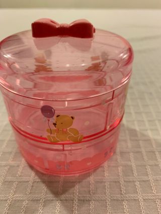 Vintage 1986 1990 Sanrio Tweedle Dee Bear Plastic Trinket Box Round Pink Bow Lid 3