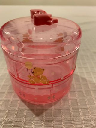 Vintage 1986 1990 Sanrio Tweedle Dee Bear Plastic Trinket Box Round Pink Bow Lid 4