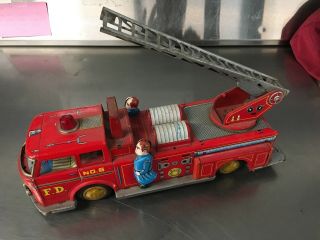 Vintage Toy Fire Truck 14 Inches Long,  4 Inches High Stamped Tin