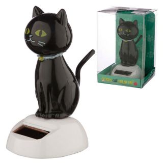 Black Cat Figurine Solar Powered Moving Home Decoration Ornament In Gift Box