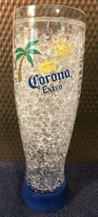 Corona Extra Beer Glass Double Wall Freezer Gel Pilsner Shape Palm Trees & Sun