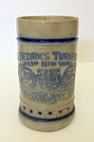 Vintage 26 Bezirks Turnfest - West Ny - Syracuse Ny 1896 Stoneware Cobalt Blue Stein