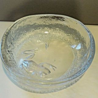 Mats Jonasson Swedish Glass Kosta Boda Deep Clear Bowl 3d Frog And Lily Pad