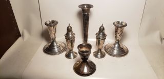 6 Pc Antique Sterling Silver Candlesticks - Candle Holders - Weighted Bases - Nr