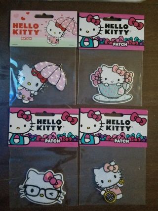 Set Of 4 Hello Kitty Tennis - Umbrella - Tea Cup & Glasses Wink Patches Sanrio