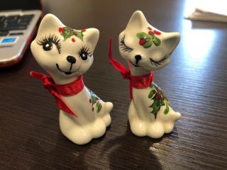 Vintage Ceramic Cat Figurines - Hand Painted - Signed By Artist