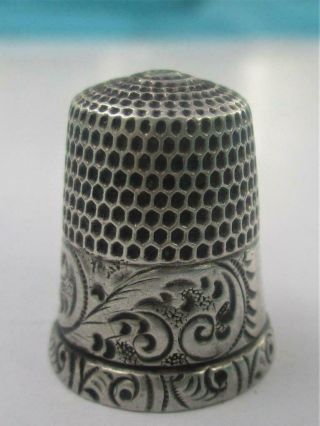 Antique Simons Brothers Sterling Silver Thimble Young Fern Scrolling Design