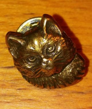 Vintage Jewelry Cat Pin Stamped Metal Kitten Head Brass Tac Feline Pet Lover Ear