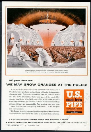 1956 Future North Pole Solar Power Engine Polar Bear Us Pipe Vintage Print Ad