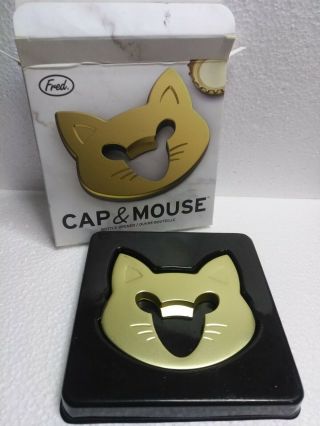 Fred Cap & Mouse Kitty Cat Gold Brass Tone Metal Bottle Opener