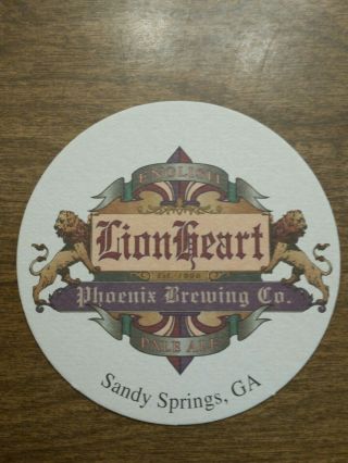 Beer Coaster Phoenix Brewing Lion Heart Ale Sandy Springs,  Ga 1996 - 1999