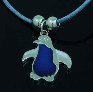 Penguin Mood Pendant On Blue Cord Necklace To Reveal You Mood