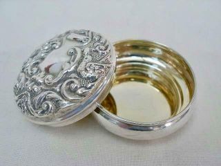 Hallmarked Repousse Decorated Silver Pill Box By Broadway & Co.