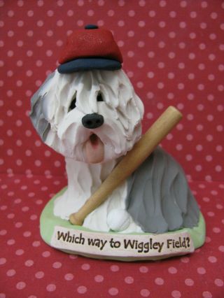 Handsculpted Old English Sheepdog " Which Way To Wiggley Field? " Figurine