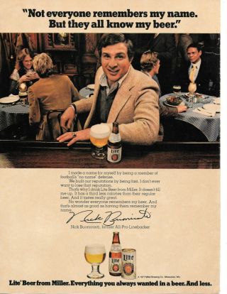 1970s Vintage Beer Ad - Miller Lite With Nick Buoniconti