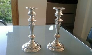 Antique 10 " Candle Sticks Silver Plate On Copper English Coutry House