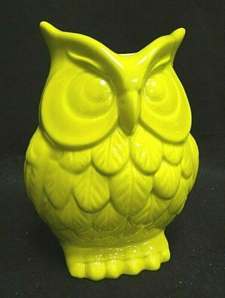 Vintage Vibrant Green Ceramic 7 " Owl Planter Vase Flower Pot