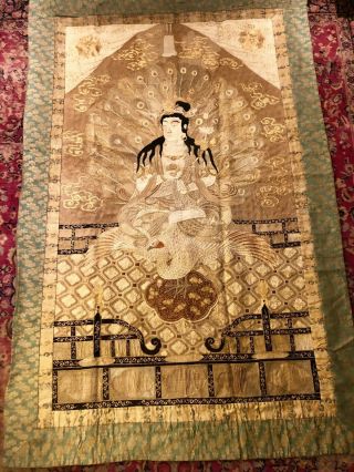 Large Japanese Meiji Period1865 - 1912 Silk And Gold Thread Imperial Embroidery